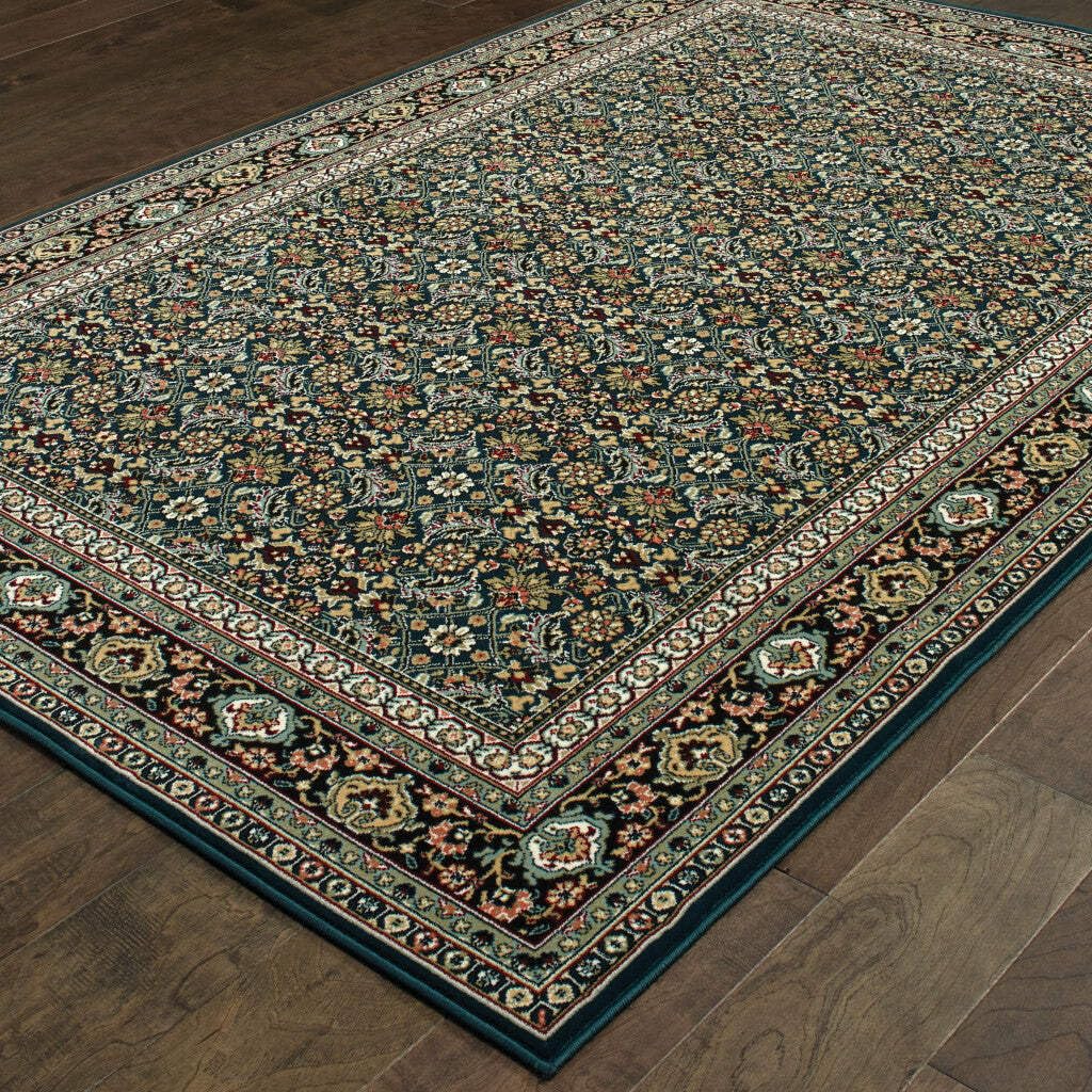 HomeRoots 509118 8 x 11 ft. Navy Blue Green Red Ivory & Yellow Oriental Power Loom Stain Resistant Rectangle Area Rug