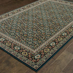 HomeRoots 509118 8 x 11 ft. Navy Blue Green Red Ivory & Yellow Oriental Power Loom Stain Resistant Rectangle Area Rug