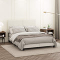 FURINNO Pessac PU Leather Upholstered Platform, Queen, White,FB19821QWH