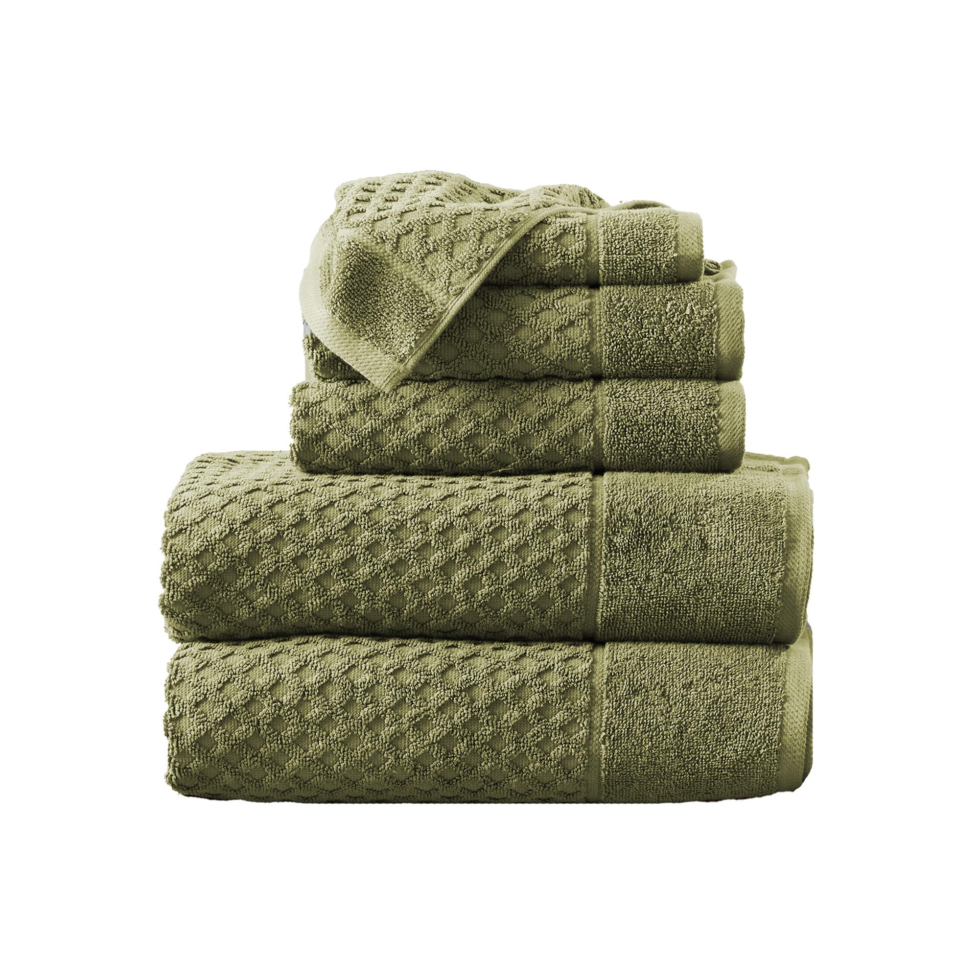 Green Bath Towels - 100% Cotton 6 Piece Towel Set - 2 Bath Towels, 2 Hand Towels, 2 Washcloths - Absorbent, Durable, Quick-Dry T