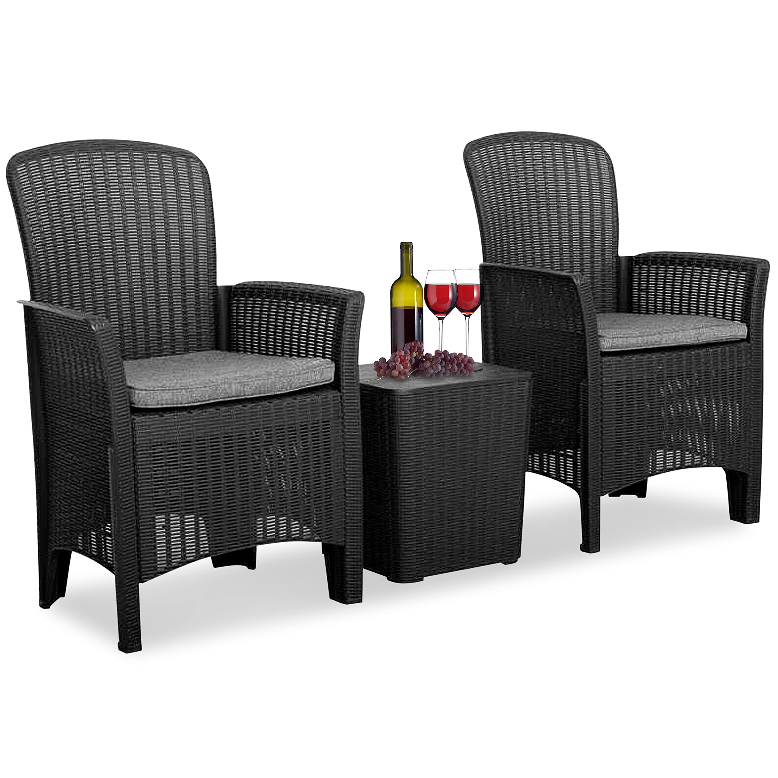 SereneLife Patio Porch Furniture Sets - 3 Piece Rattan Wicker Chairs with Table, Patio Conversation Bistro Set, Outdoor Garden F