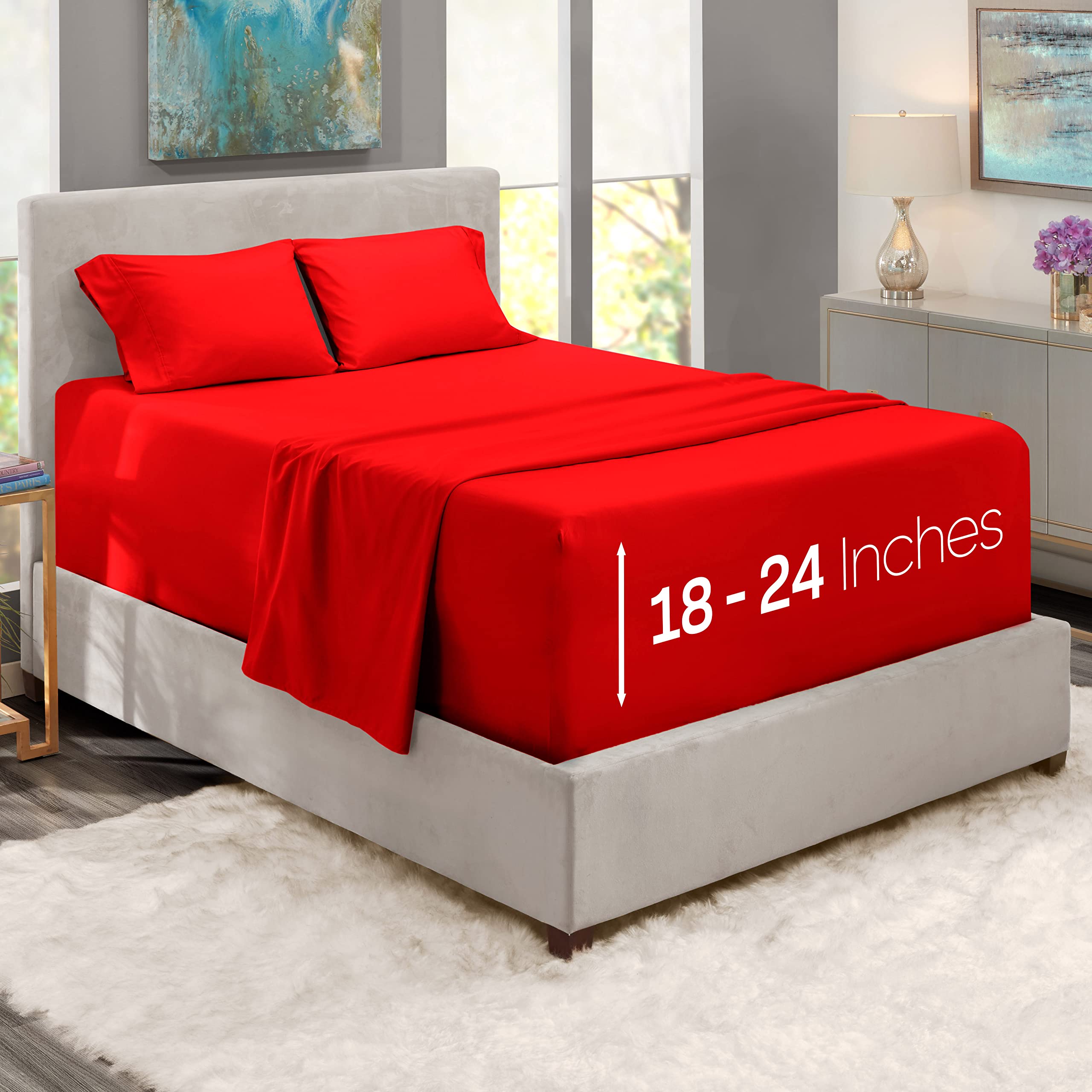Nestl Microfiber Bed Linen Set, 4 Pieces - Twin, Cherry Red, Deep Pocket, Soft & Fade Resistant