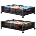 Under Bed Storage with Wheels, Foldable Metal Mesh Underbed Storage Container Bins, Tool-free Assembly Clothes Drawer Organizer,