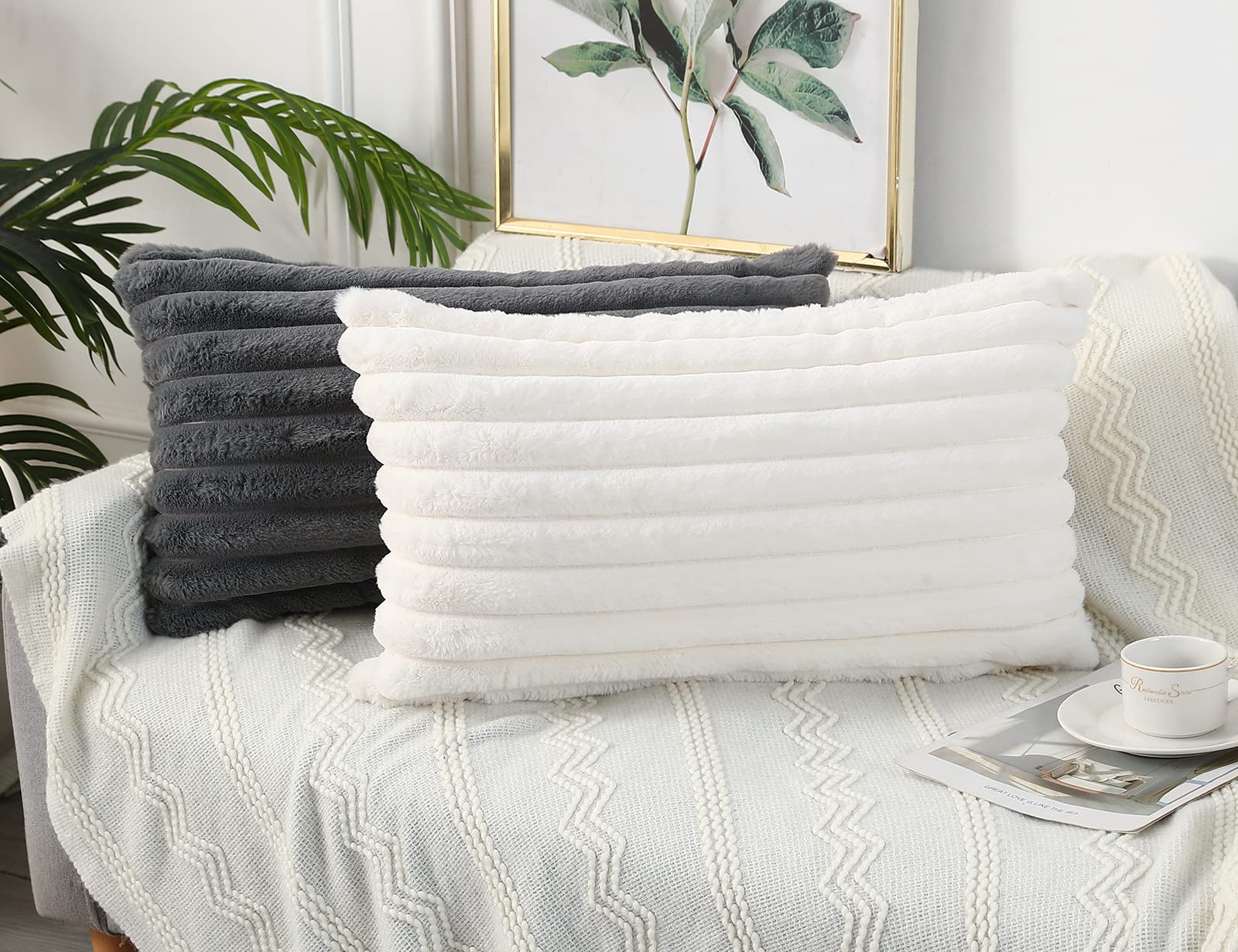Panod Faux Fur Decorative Lumbar Throw Pillow Covers 12 X 26,Long Boho Lumbar Pillow Covers Pillow Case Cushion Case For Couch B