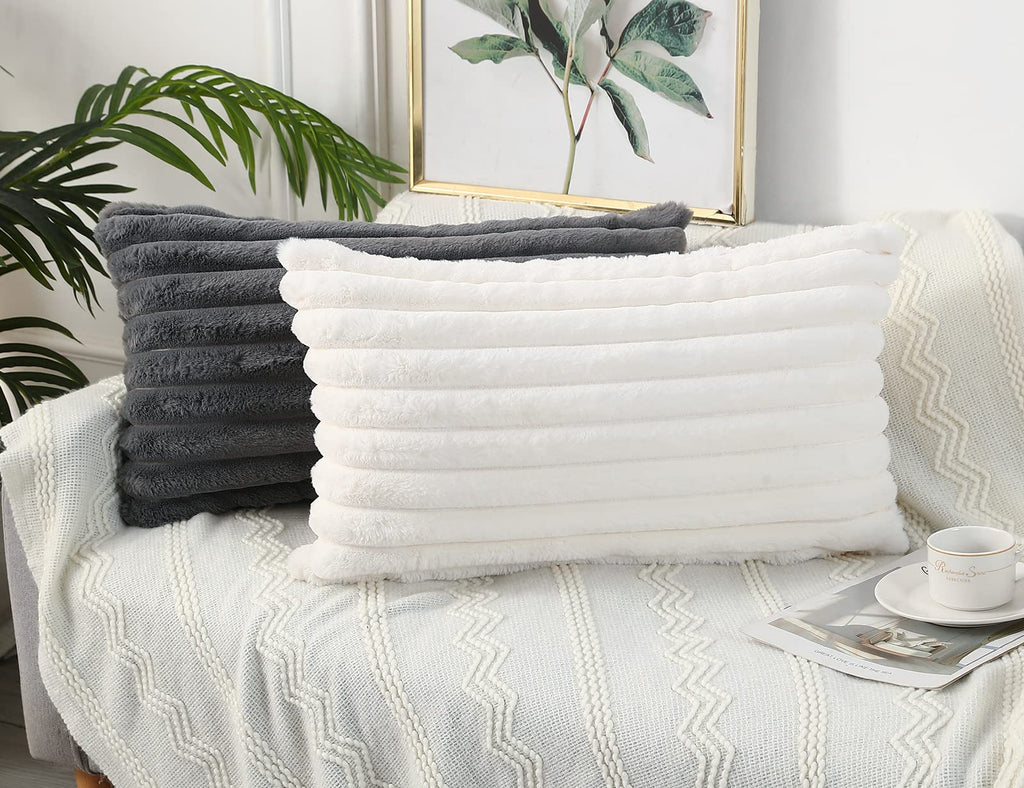 Panod Faux Fur Decorative Lumbar Throw Pillow Covers 14 X 26,Long Boho Lumbar Pillow Covers Pillow Case Cushion Case For Couch B