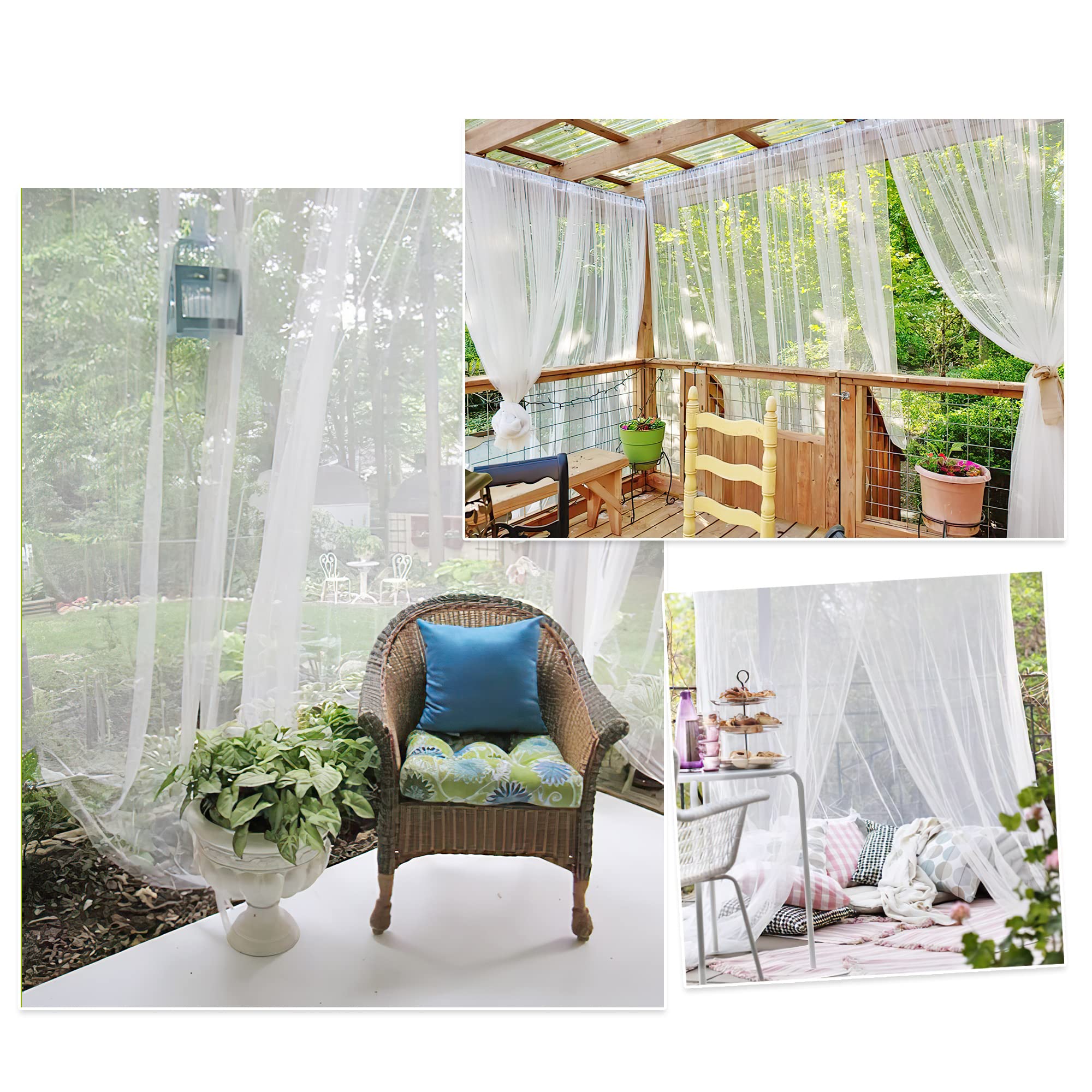 RYB HOME 2 Panels Garden Netting, Size Adjustable Porch Screen Mesh Outdoor Curtains Lightweight Mosquito Curtains for Patio Gaz