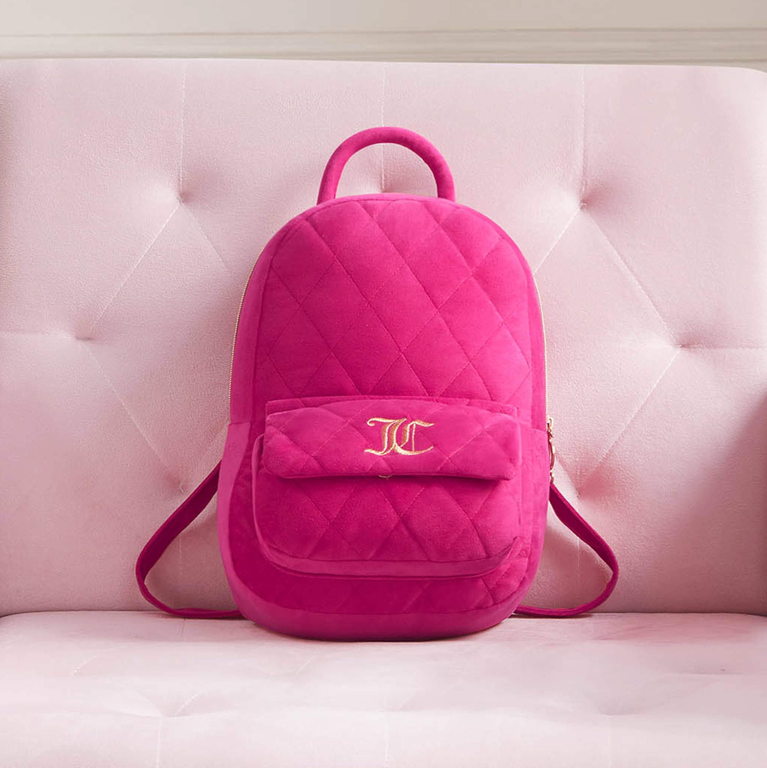 Juicy Couture Quilted Backpack Shaped 12 x 8.5 Decorative Pillow, Hot Pink