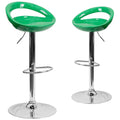 2 Pk. Contemporary Green Plastic Adjustable Height Barstool with Chrome Base