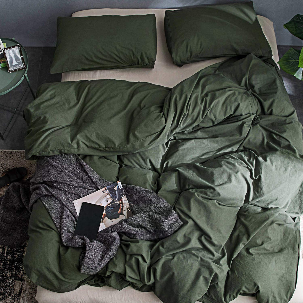 Ecocott 3 Pieces Duvet Cover Super King Size 100% Washed Cotton 1 Duvet Cover With Zipper And 2 Pillowcases, Ultra Soft And Brea