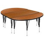 Flash Furniture 3 Piece 76" Oval Wave Collaborative Oak Thermal Laminate Activity Table Set - Height Adjustable Short Legs