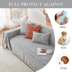 Handontime Bohemian Grey And White Couch Cover For Dogs Aztec Tribal Sofa Covers For 3 Cushion Couch Aesthetic Tassel Couch Slipcover Sofa Seat Cover Universal Loverseat Cover Futon Cover, 71' X134'