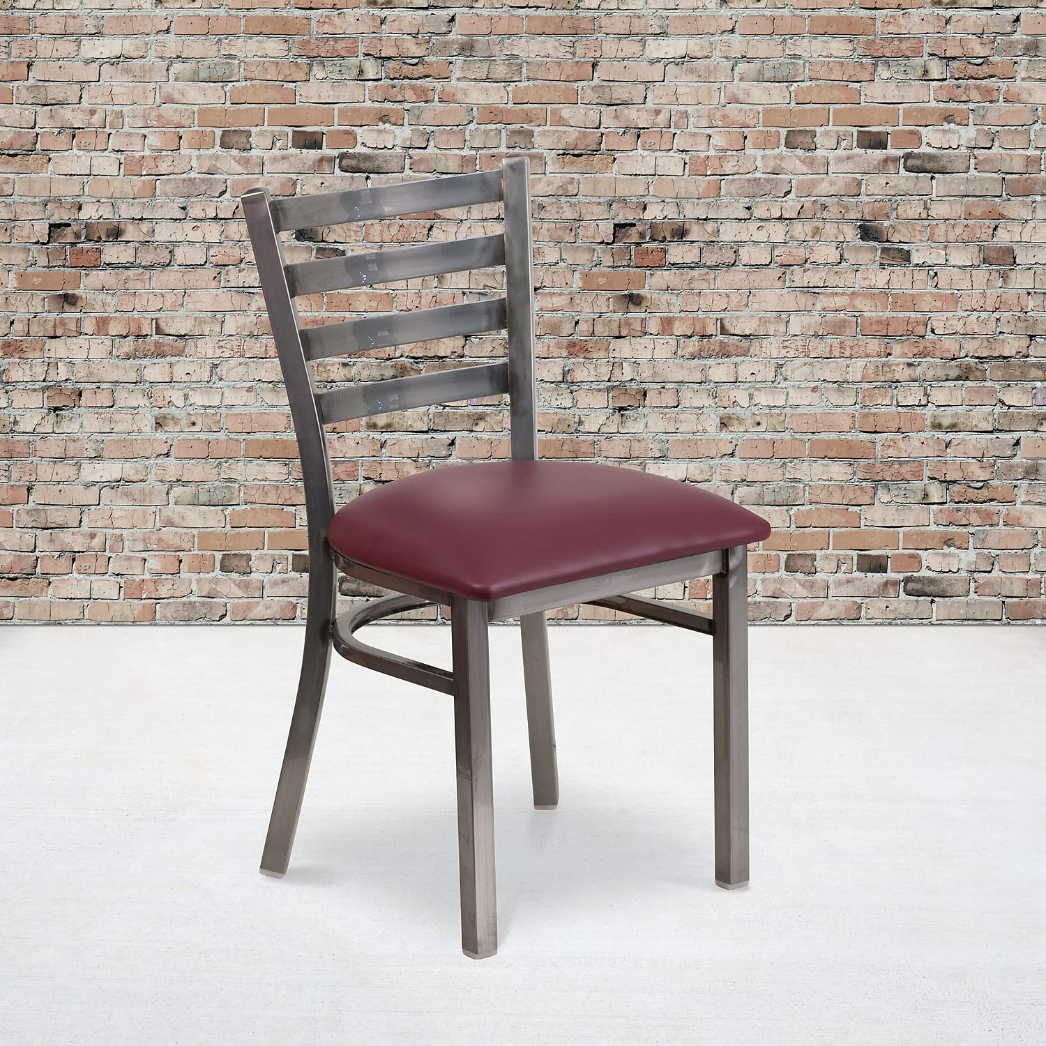 Flash Furniture Hercules Series Clear Coated Ladder Back Metal Restaurant Chair - Burgundy Vinyl Seat