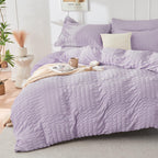 Hymokege Lavender Twin Comforter Set Seersucker 5 Pieces, All Season Luxury Bed In A Bag For Bedroom, Bedding Set With Comforter