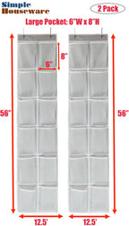 Simple Houseware 24 Pockets - 2Pk 12 Large Pockets Over Door Hanging Shoe Organizer, Grey