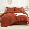 Litanika Burnt Orange Comforter Full Size Set - 7 Pieces Terracotta Bed In A Bag Full Beddding Comforter Sets, Plain Lightweight