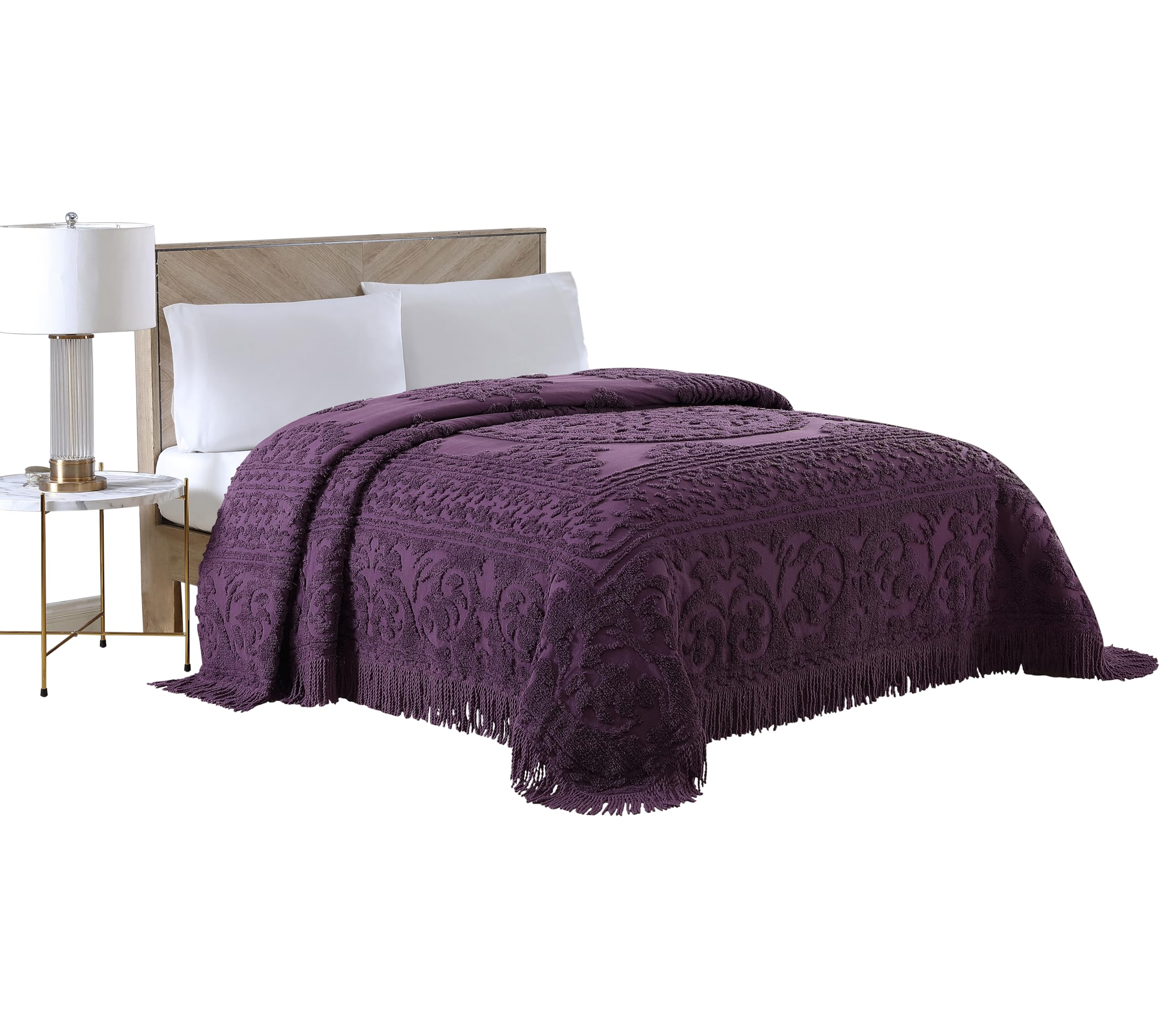 Beatrice Home Fashions Medallion Chenille Bedspread, Full, Eggplant