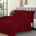 Cathay Home Essentials Ultra Soft Hypoallergenic Wrinkle Resistant Double Brushed Microfiber Bedding Sheet Set, Burgundy, Queen