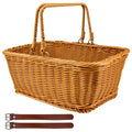 Fulhdedi 14 Inch Wicker Picnic Basket with Handles and 2 Leather Straps
