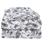 Jsd Grey Paisley Printed Sheet Set Queen Size, 4 Piece Soft Retro Pattern Microfiber Sheets Extra Deep Pocket