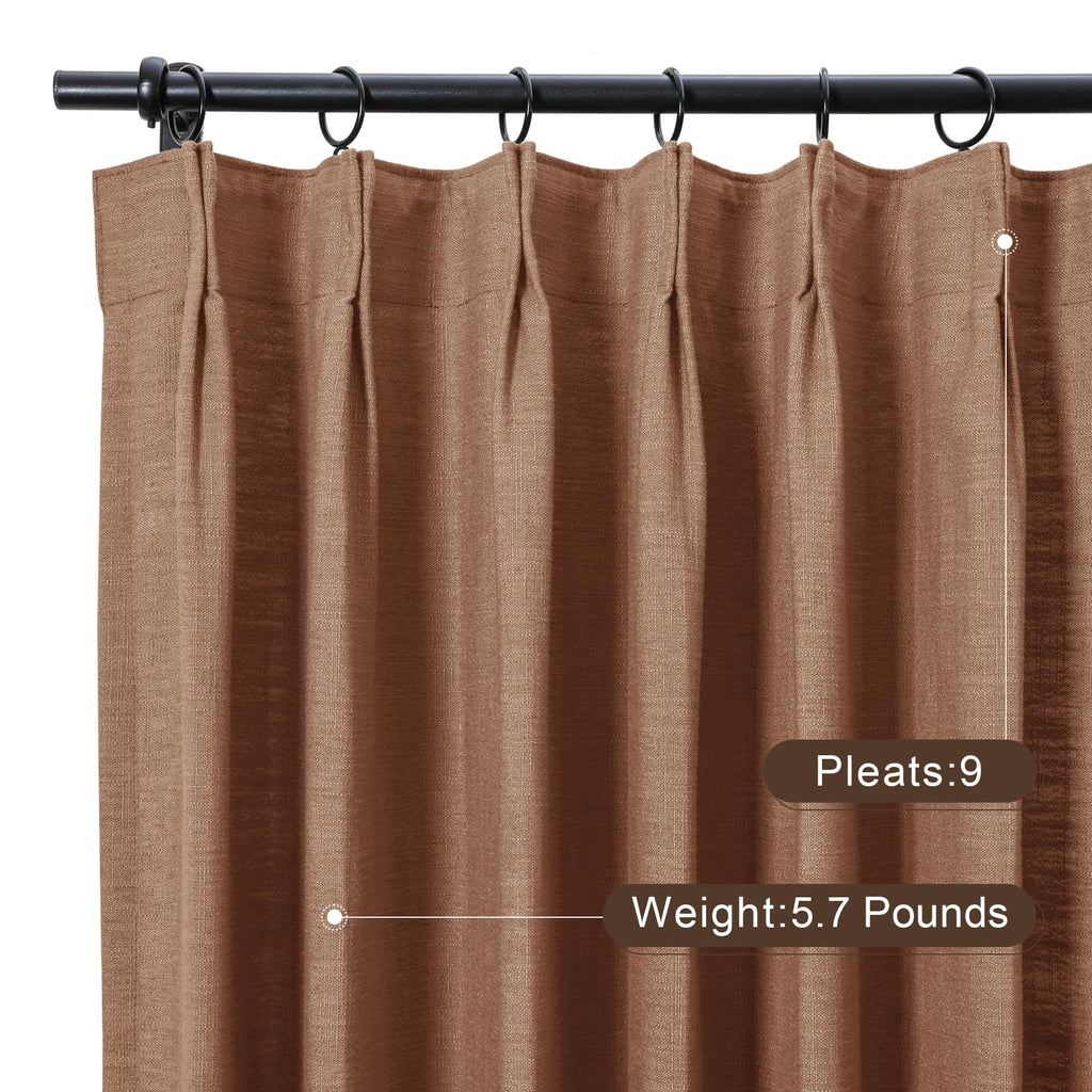 Twopages Orange Copper Linen Pinch Pleat Drape For Living Room, Window Treatment Curtain Panel Double Layer Room Darkening Light