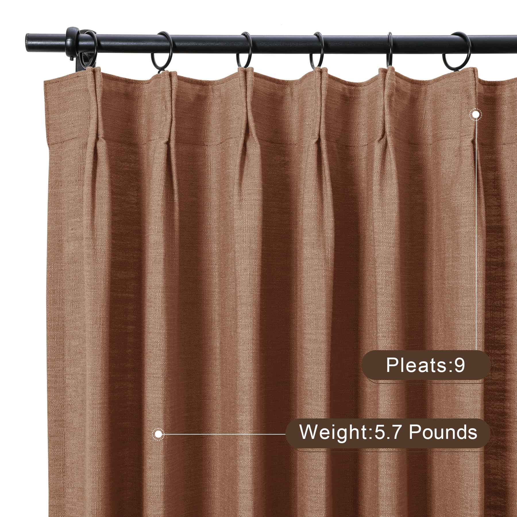 Twopages Orange Copper Linen Pinch Pleat Drape For Living Room, Window Treatment Curtain Panel Double Layer Room Darkening Light