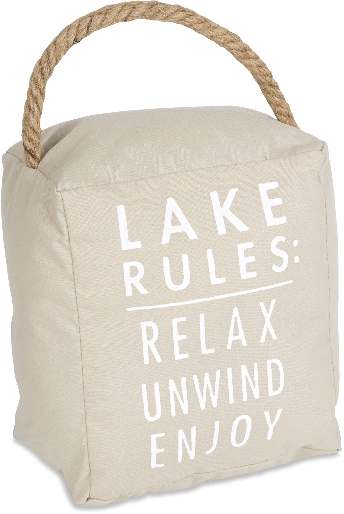 Pavilion Gift Company Lake Rules: Relax Unwind Enjoy Tan Door Stopper, Off White, 5' X 6'