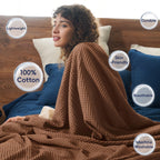 Phf 100% Cotton Waffle Weave Blanket King Size 104' X 90' - Lightweight Cozy Washed Soft Breathable Throw - Perfect Layer For Couch Bed Sofa - Elegant Aesthetic Home Decoration Gift - Cappuccino