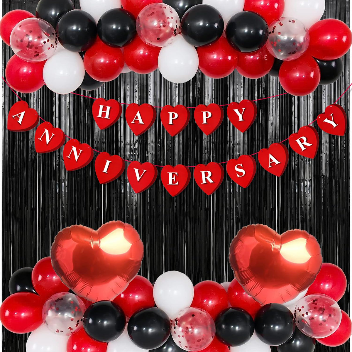 Rozi Decoration Latex, Foil, Paper Happy Anniversary Backdrop Banner Decorations Items for Couples Anniversary Decoration, Black
