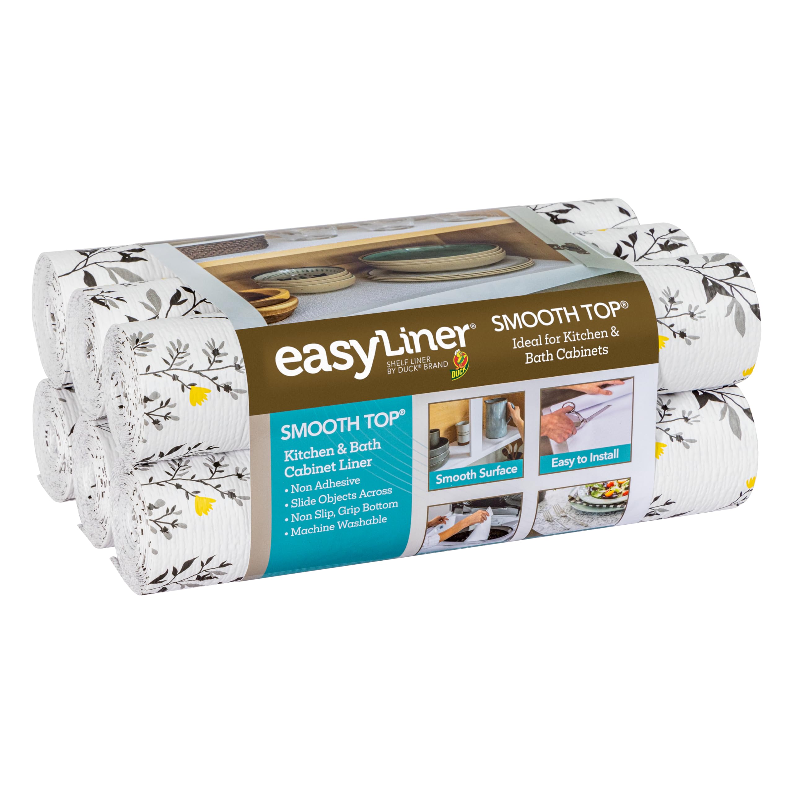 Smooth Top EasyLiner for Cabinets & Drawers - Easy to Install & Cut to Fit - Shelf Paper & Kitchen Drawer Liner Non Adhesive - N
