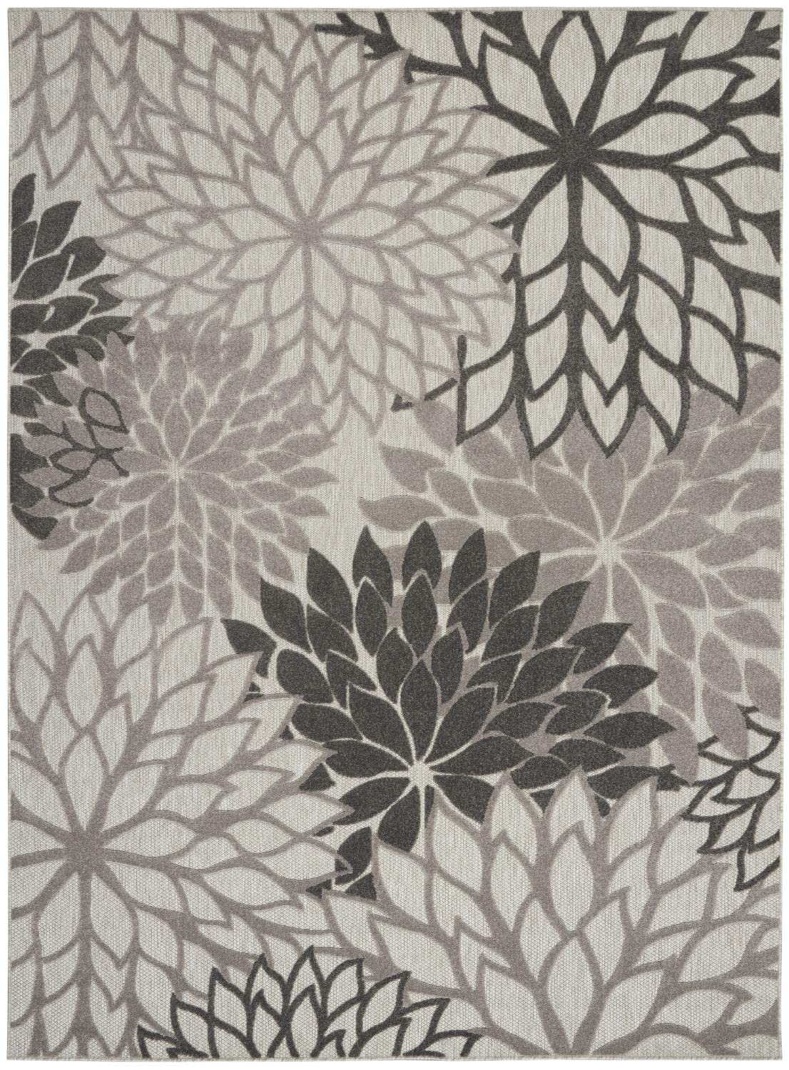 Nourison Aloha Indoor/Outdoor Floral Silver Grey 9'6' X 13' Area Rug, (10' X 13')