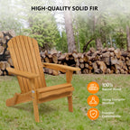 Vingli Folding Adirondack Chairs Wood Lawn Chair Wooden Lounger 350 Lbs Support Fire Pit Seating Natural Finished Weather Resistant Indoor Outdoor Furniture