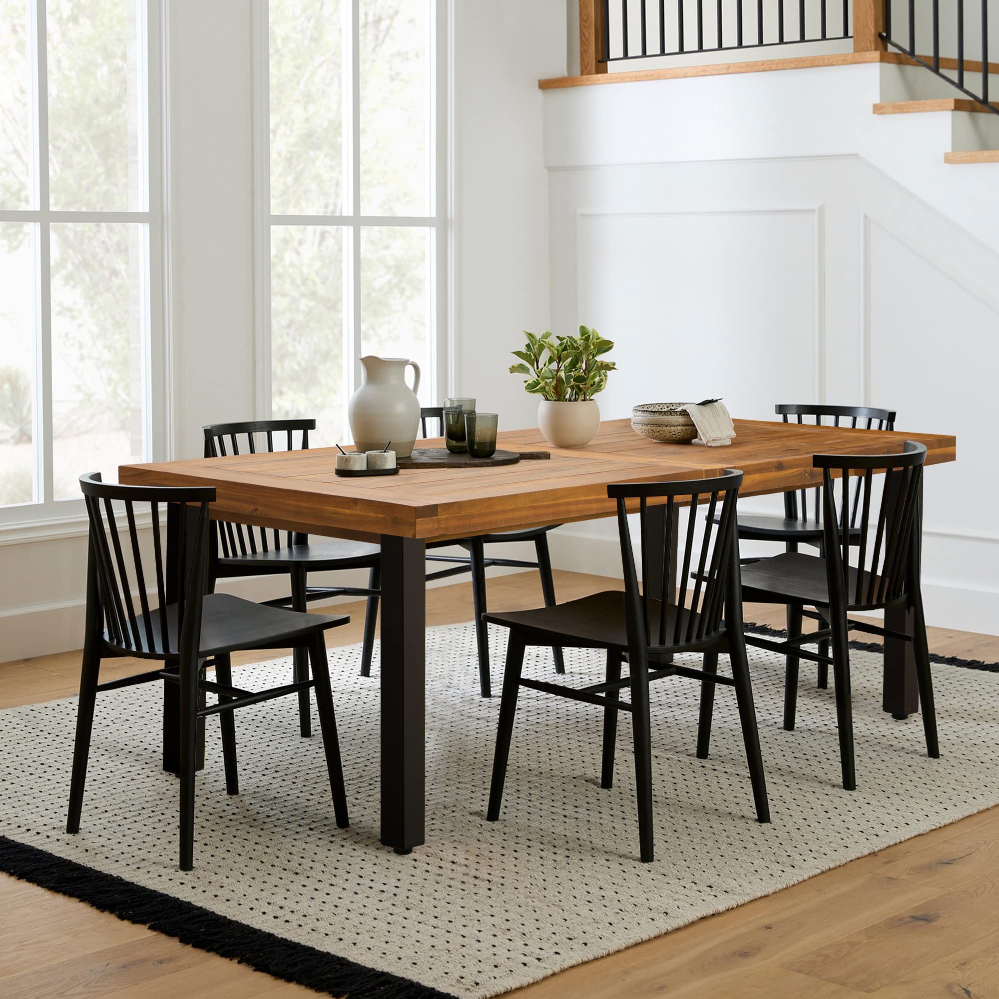 Flamaker Dining Table For 6 Acacia Wood Indoor Outdoor Home Kitchen Table With Iron Legs Large Rectangular Patio Table For Deck, Sunroom