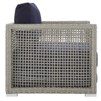 Modway Aura Outdoor Patio Wicker Rattan, Armchair And Two Side Tables, Gray Navy