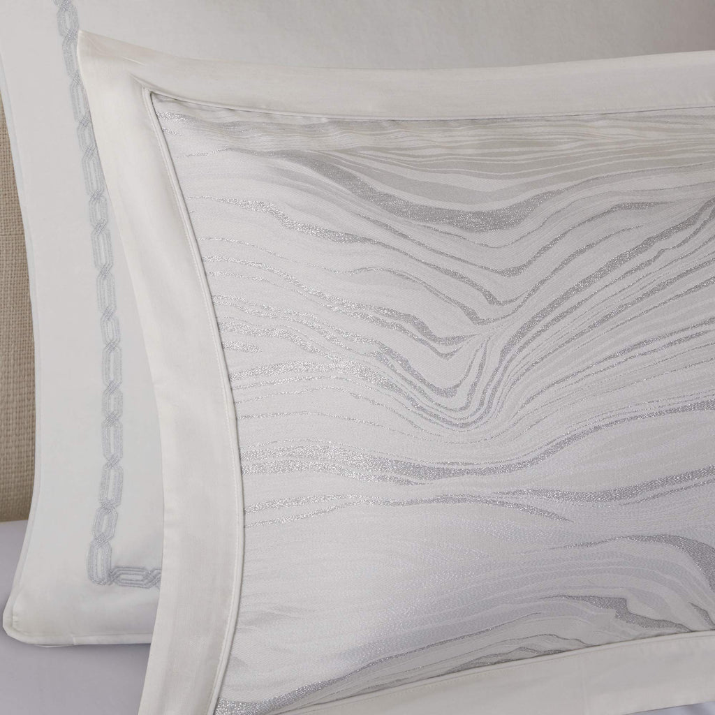 Madison Park Signature Glam Cozy Comforter Set - All Season Bedding Combo Filled Insert And Removable Duvet Cover, Shams, Decorative Pillows, Metallic White King(110'X96') 10 Piece