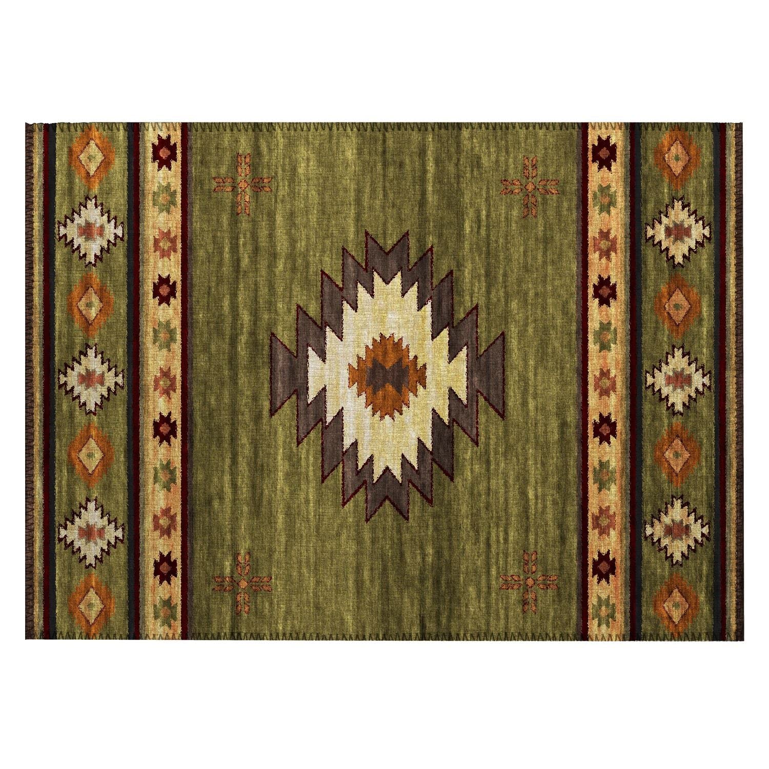 Phoenix Ph4 Green Southwestern Rug Rectangle 3' X 5'