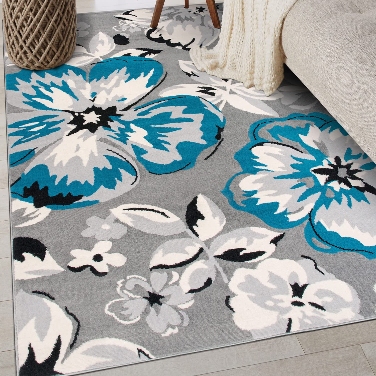 Rugshop Modern Floral Design Area Rug for Living Room,Bedroom,Home Office,Kitchen Non Shedding Area Rug 31 x 5 Blue