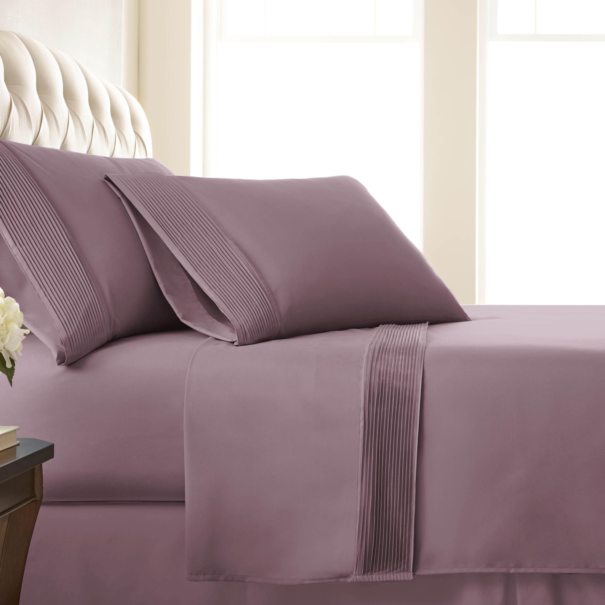 Southshore Fine Living Vilano Pleats, 4-Piece, 21-Inch Extra Deep Pocket Sheet Set, King Sheets With Flat Sheets And Pillowcase,