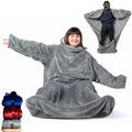 Ezrallora Giant Plush Fleece Blanket With Sleeves And Foot Pocket -Patent Pending- 75X55In Xxl Premium Throw - Gifts For Men Who