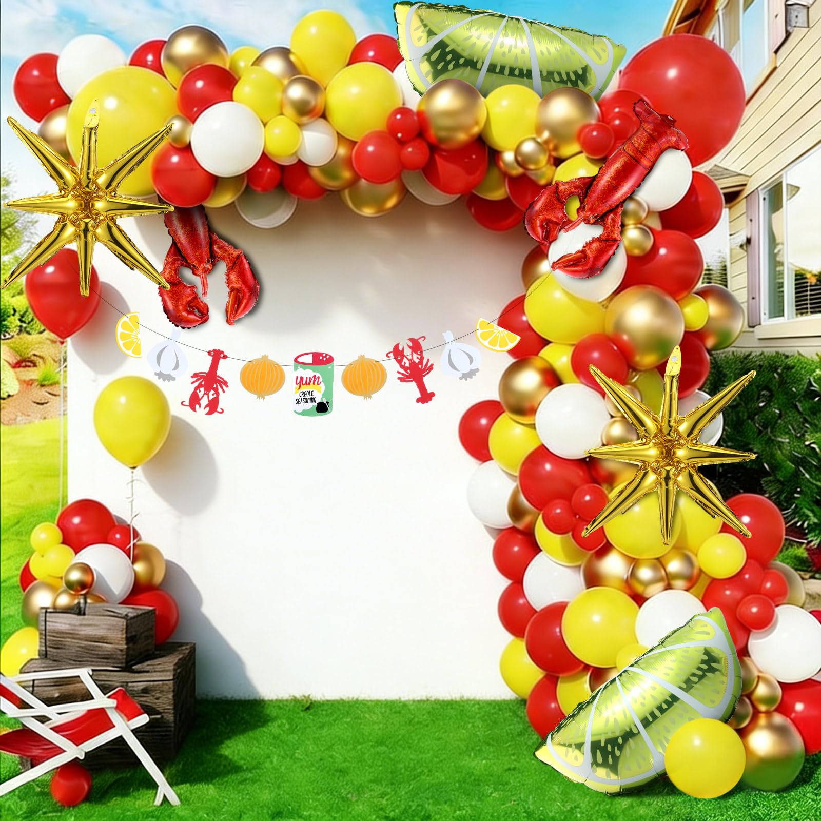 JolliLudo 79 Pcs Crawfish Boil Party Supplies Crawfish Birthday Balloon Garland and Banner Kit Lobster Boil Party decoration Lob