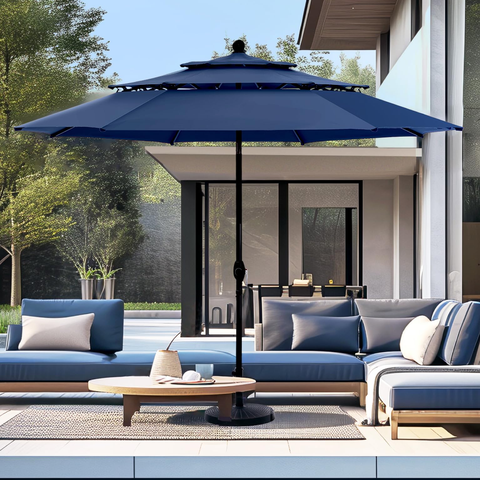 Phi Villa 10Ft Outdoor Patio Umbrellas For Outside, 3 Tier Vented Market Table Umbrella Windproof For Backyard, Deck, Garden, 1.
