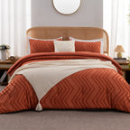 Litanika Comforter California King Size Set Burnt Orange, 3 Pieces Terracotta Rust Cal King Oversized Chevron Tufted Solid Beddi