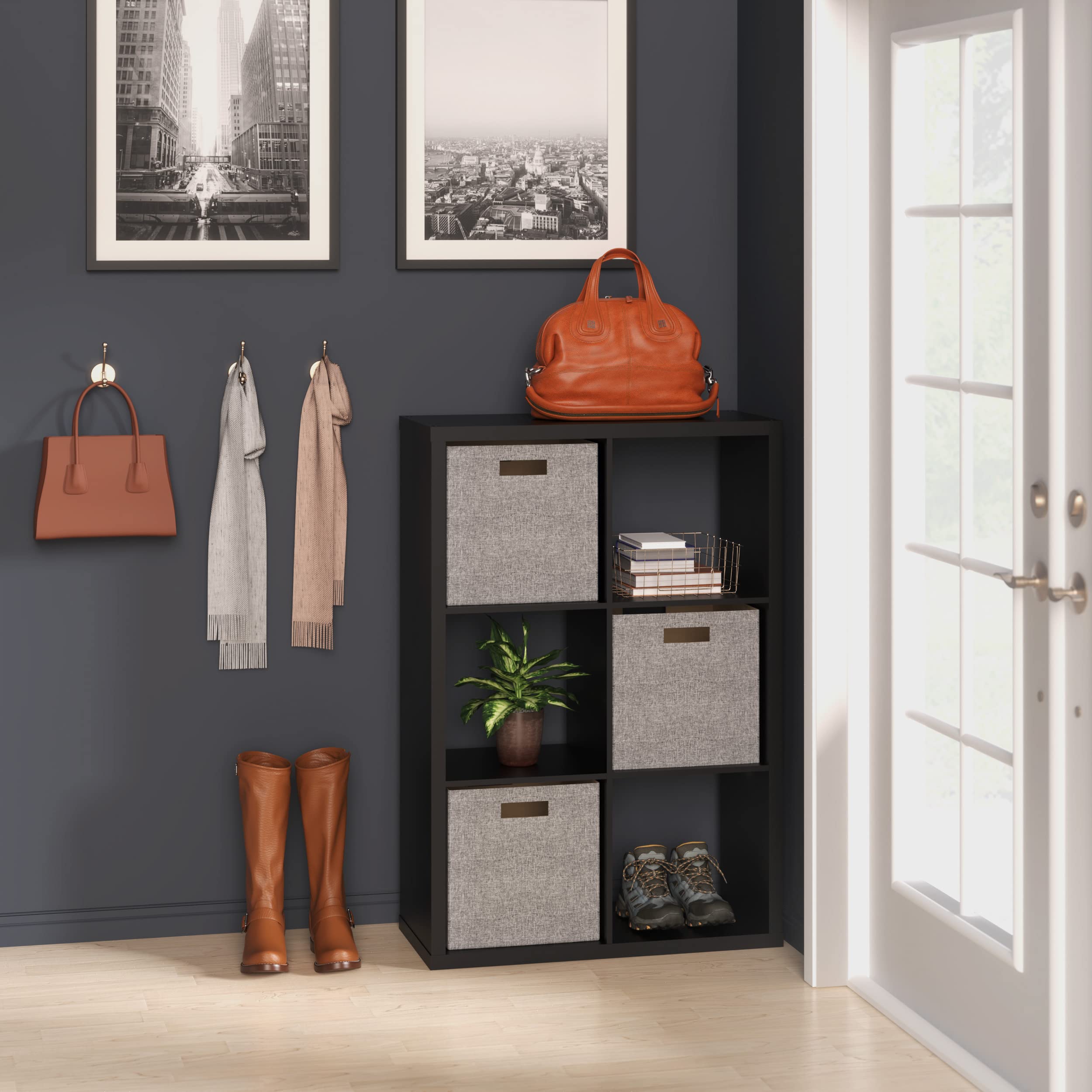 Closetmaid 6 Cube Storage Shelf Organizer Bookshelf With Open Back, Vertical Or Horizontal, Easy Assembly, Wood, Black Finish
