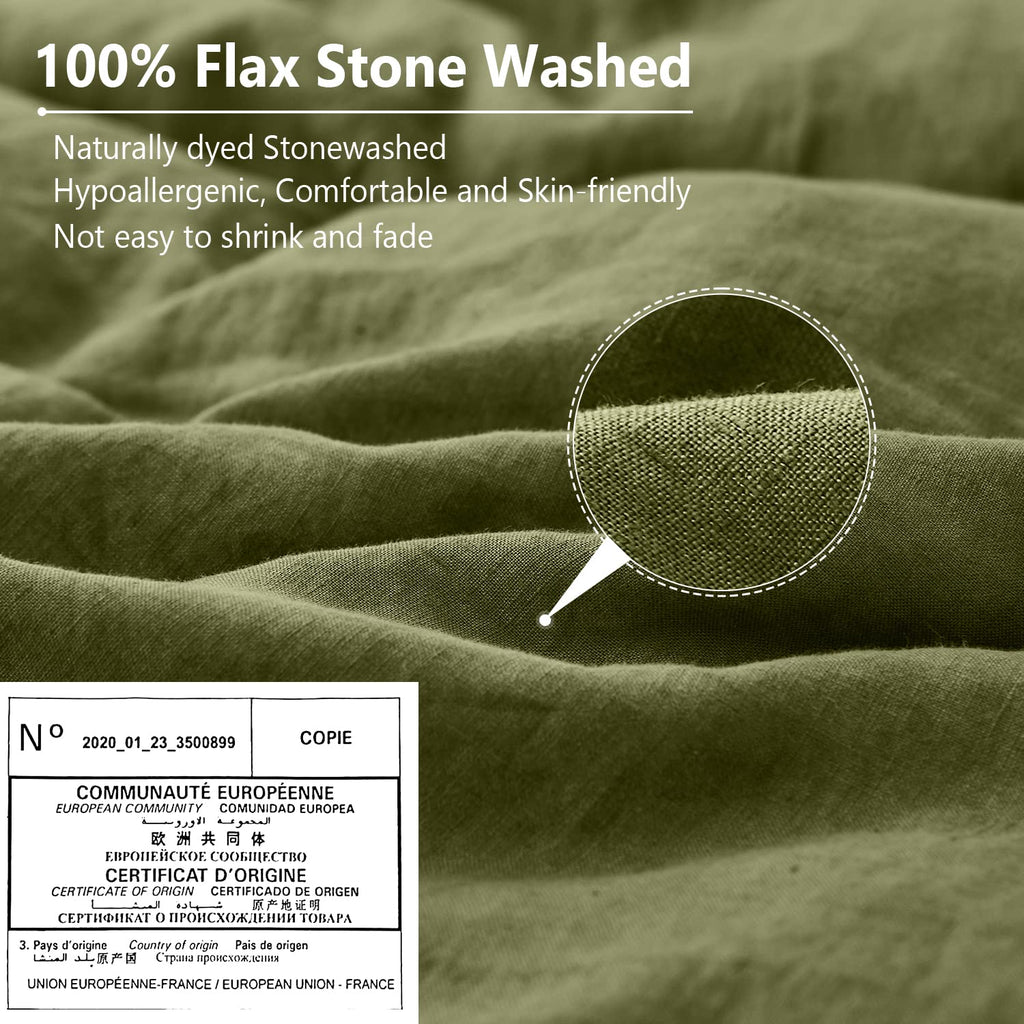 Simple&Opulence 100% Belgian Linen Pillow Shams -Set Of 2, Standard Size - Basic Style Breathable Pure Linen Suitable For Home - Soft Durable Envelope Closure Pillowcases (20''X 26'', Olive Green)