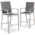 Best Choice Products Outdoor Bar Stools Set of 2, Bar Height, Patio Furniture, All Weather Mesh Design w/Armrest - Taupe/Charcoa