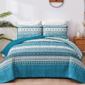 Wongs Bedding Boho Queen Quilt Set, Teal And Blue Bohemian Quilt Bedding Set, Lightweight Bed Decor Bedspread For All Season Rev