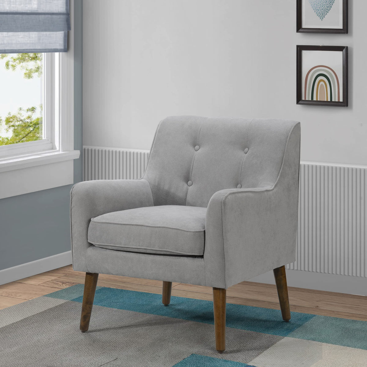 Lilola Home Ryder Mid Century Modern Steel Gray Woven Fabric Tufted Armchair