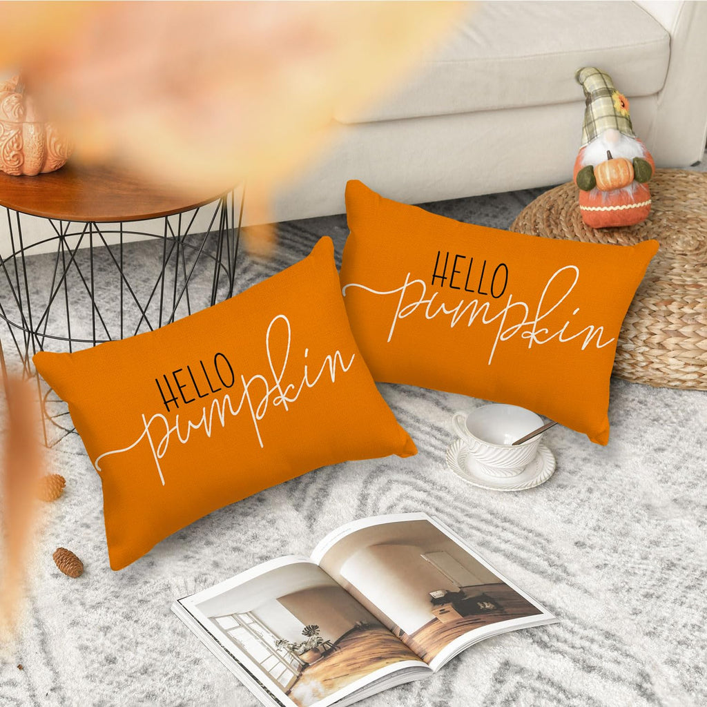 Rabusofa Fall Pillow Covers 12X20 Hello Pumpkin Pillows Decorative Throw Pillows,Lumbar Outdoor Autumn Thanksgiving Cushion Cove