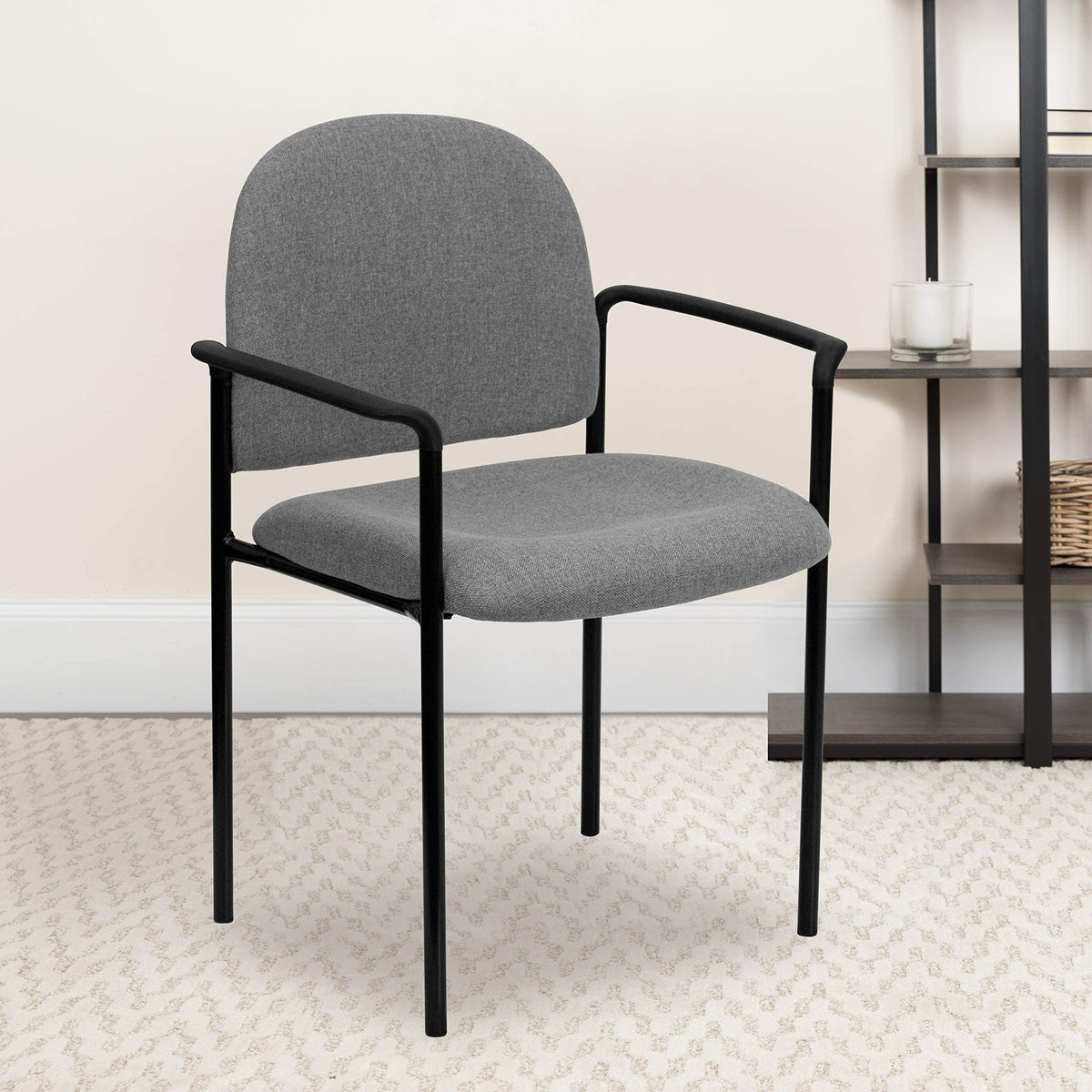 Flash Furniture Tiffany Comfort Gray Fabric Stackable Steel Side Reception Chair with Arms
