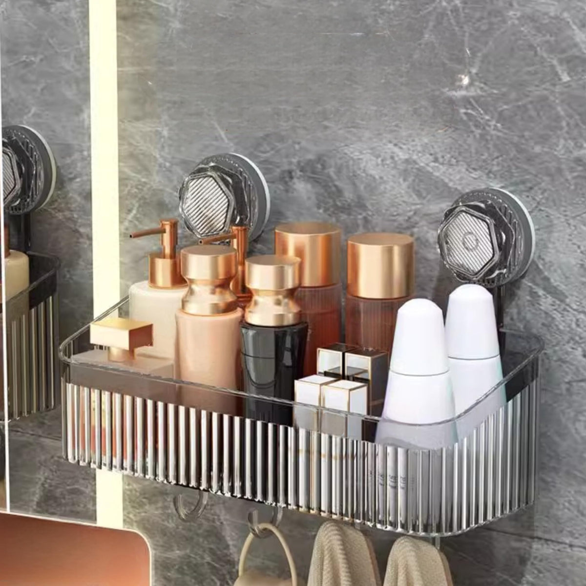 Cisily Clear Shower Caddy With Suction Cups, 30Cm X 10.8Cm X 22Cm, Wall Mounted Bathroom Storage Shelf Rack