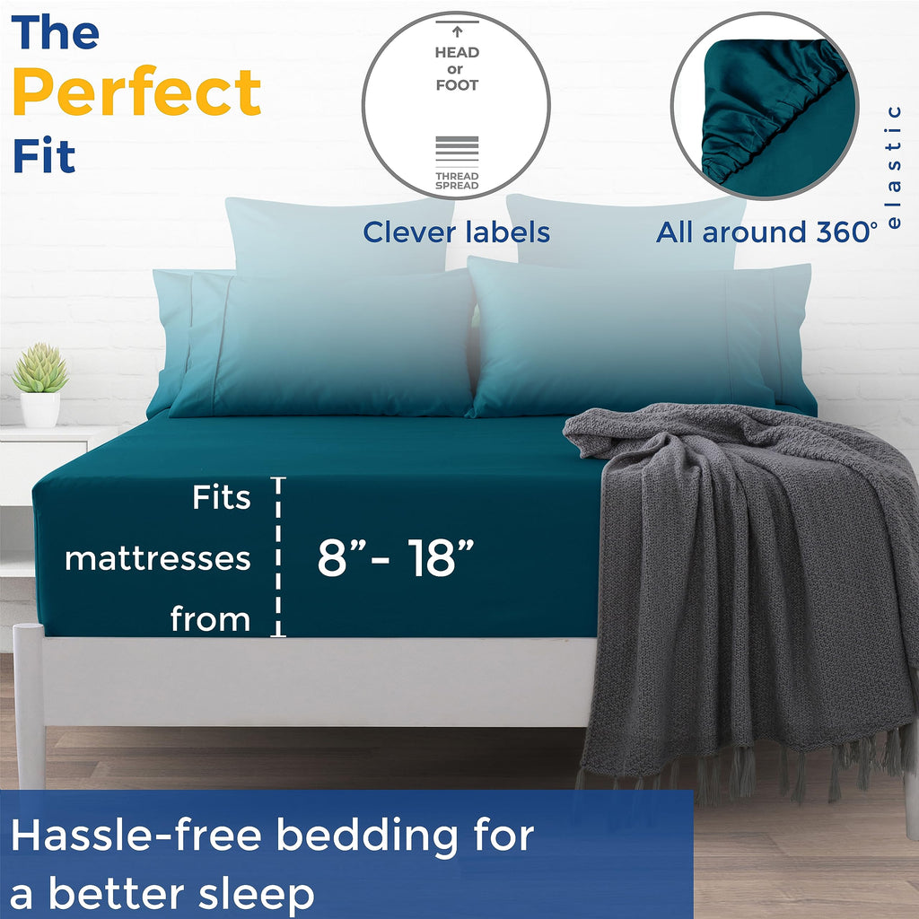 Thread Spread 100% Egyptian Cotton Full Size Fitted Sheet Only - 600 Thread Count 16' Deep Pocket Full Size Fitted Sheet, Soft Cooling Sateen Weave No Pop-Off Elastic Bottom Sheet For Adults - Teal